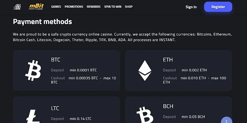 mBit Casino US - ETH