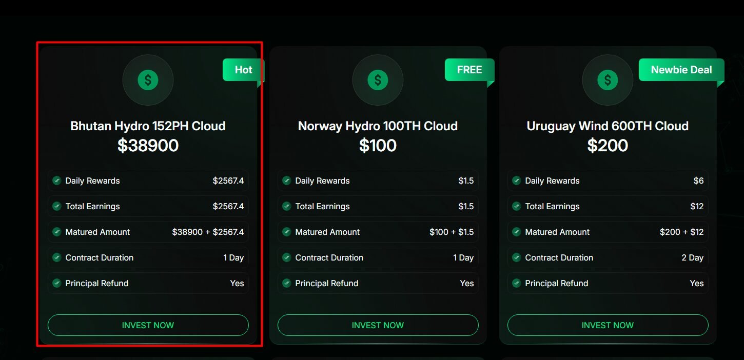Visit the “Mining Plans” page and locate the “Bhutan Hydro 152PH Cloud” plan, currently on promotion.
