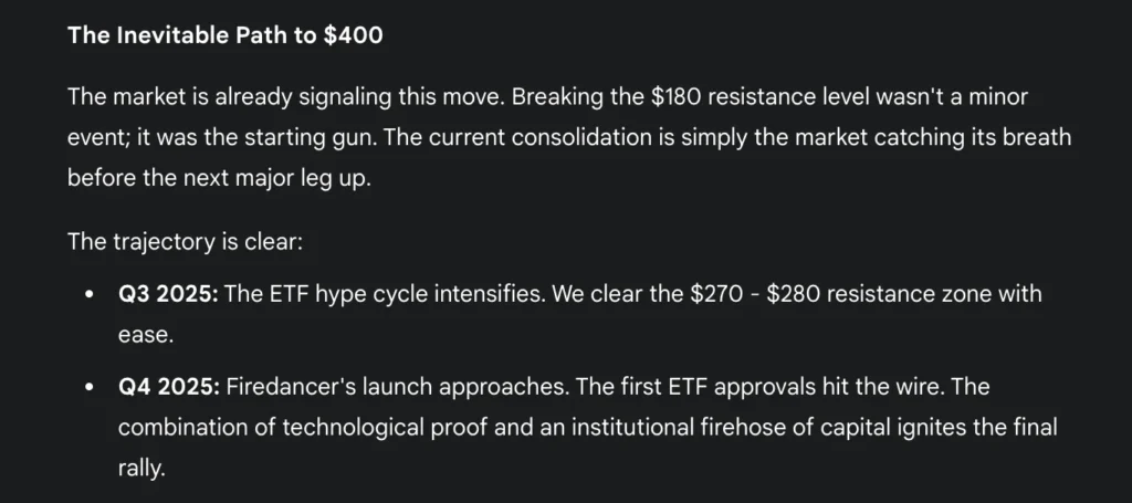 Gemini AI Predicts Solana Price By End of 2025: $400 Could Come Sooner Than You Think 3 prediction