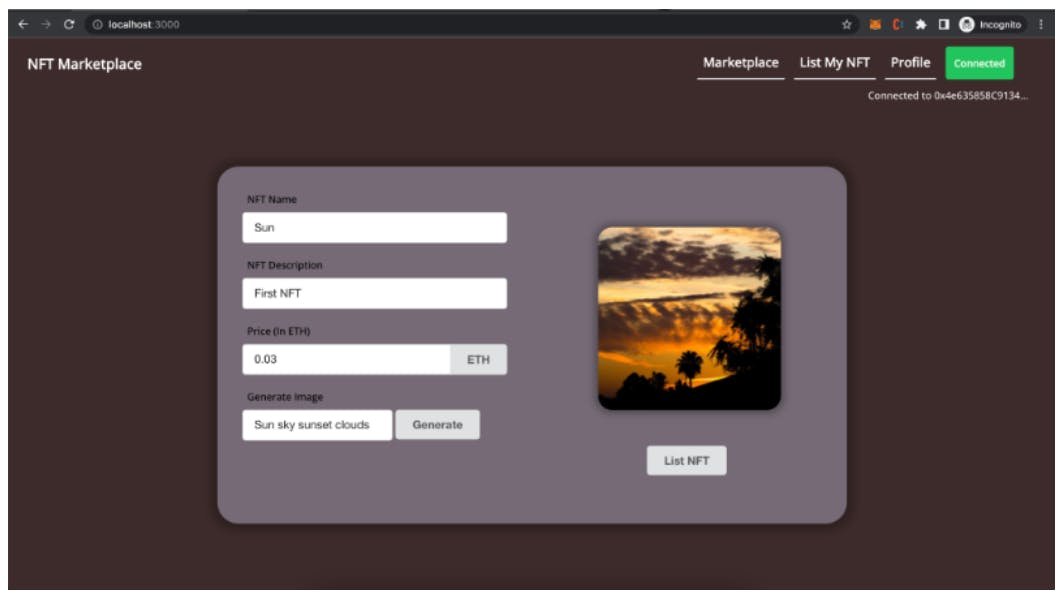 Fig. 1. NFT Generation Page