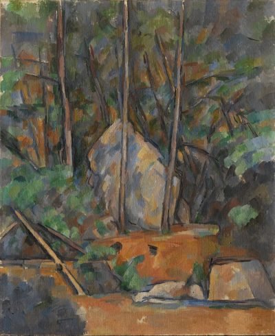A painting of a wooded landscape.