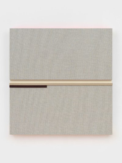 A painting composed of two felt panels with a black band at the top of one.