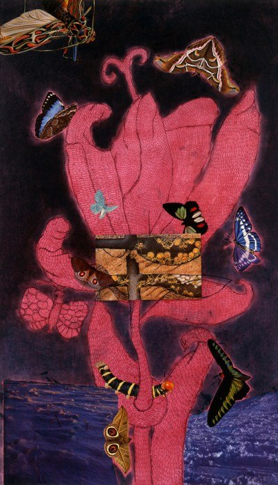 A painting of an abstracted pink figure.