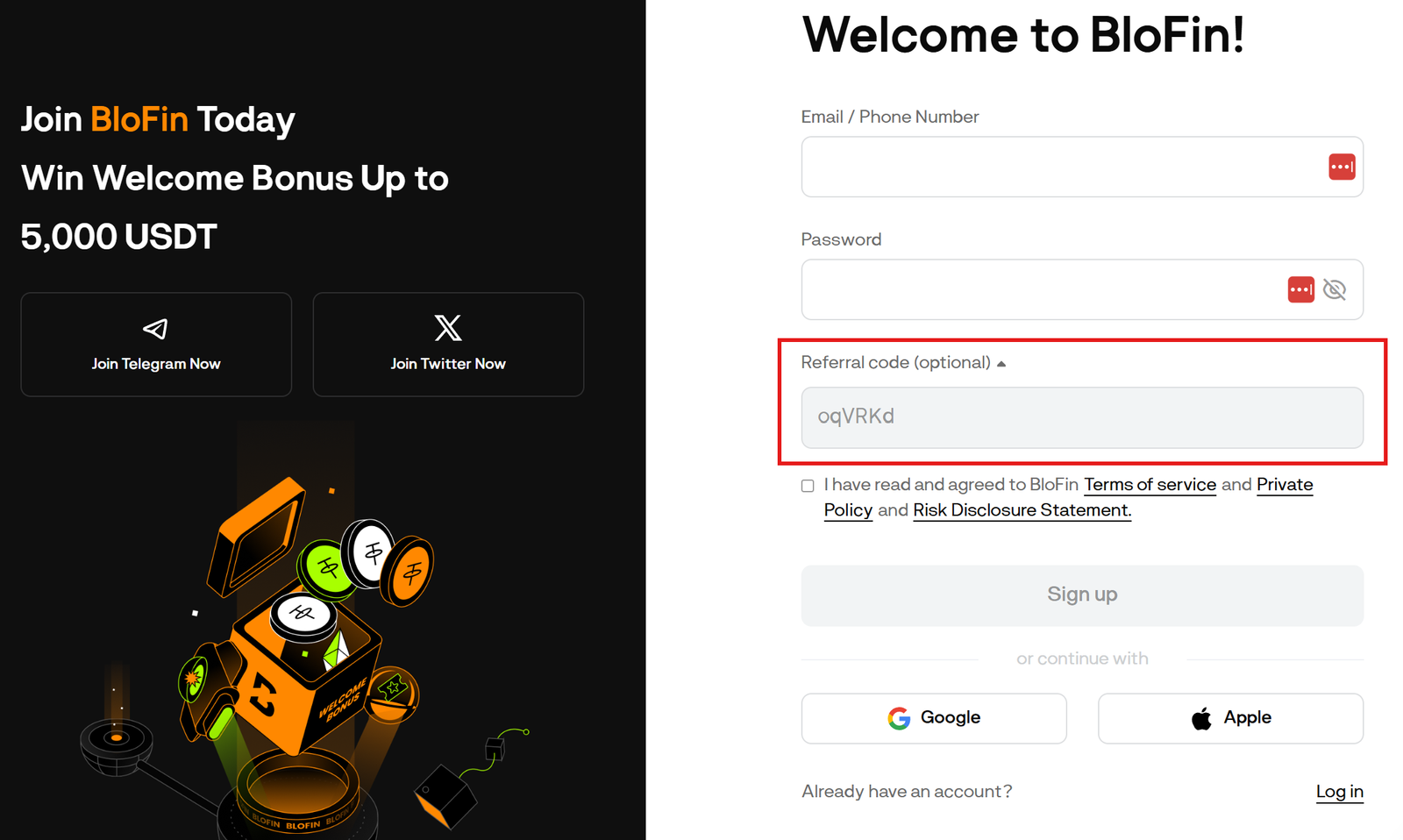 Create a BloFin Account with a Referral Code