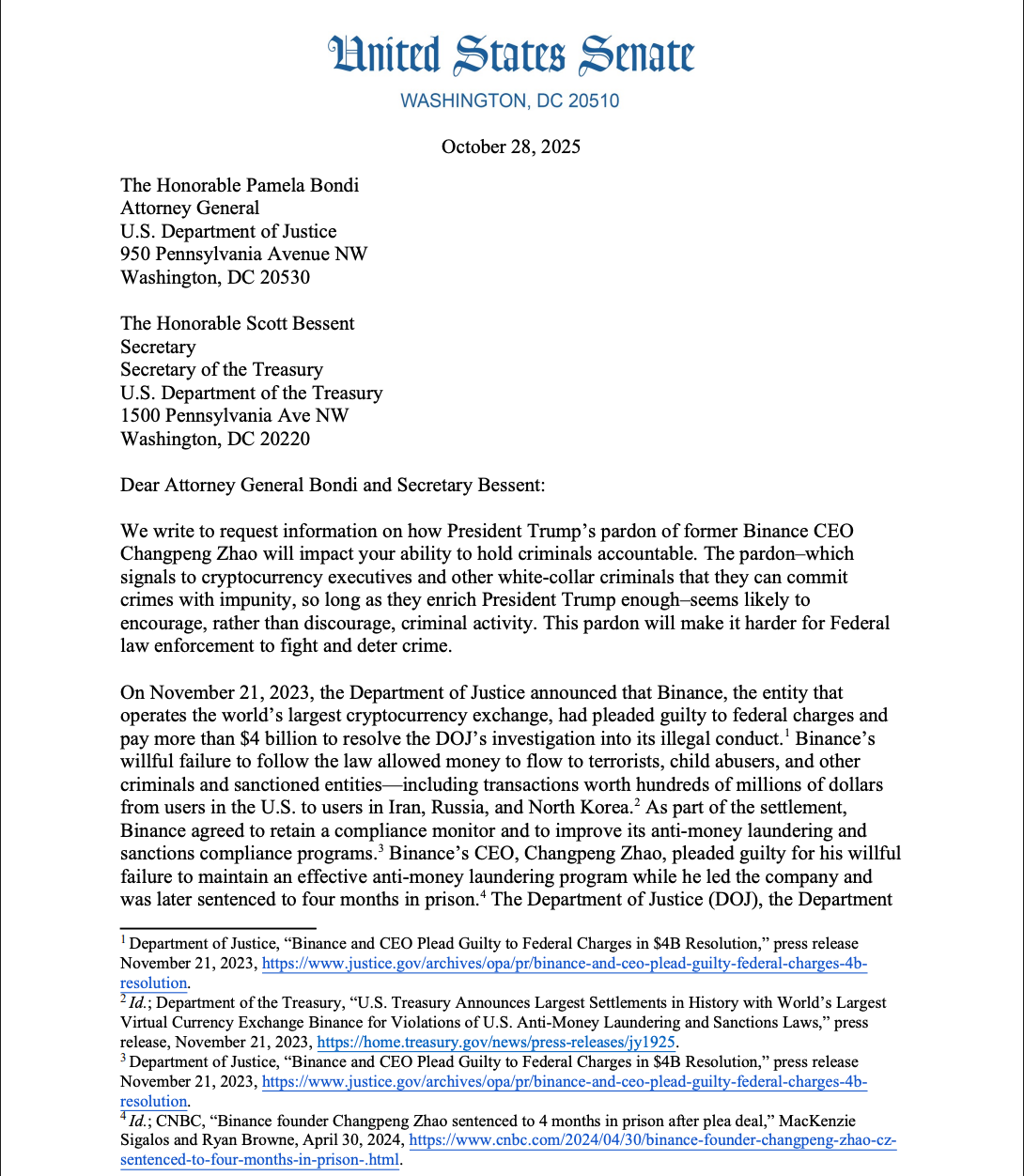 Changpeng Zhao, US Government, United States, Donald Trump