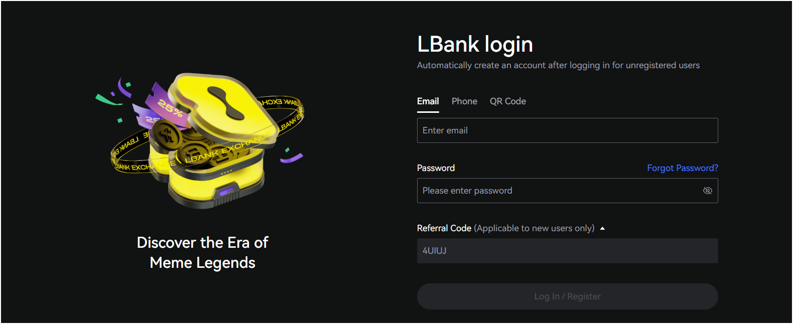 Create an LBank Account using Referral Code "4UIUJ" 