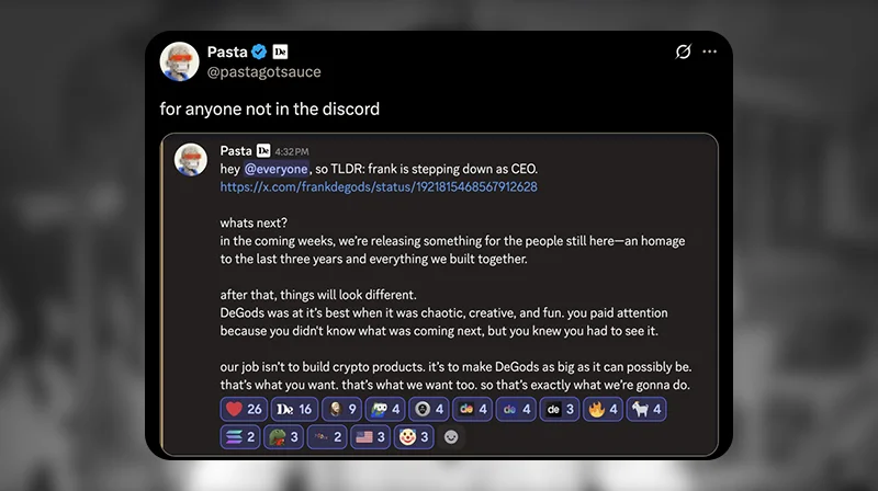 Frank DeGods Steps Down as CEO - Pasta Statement