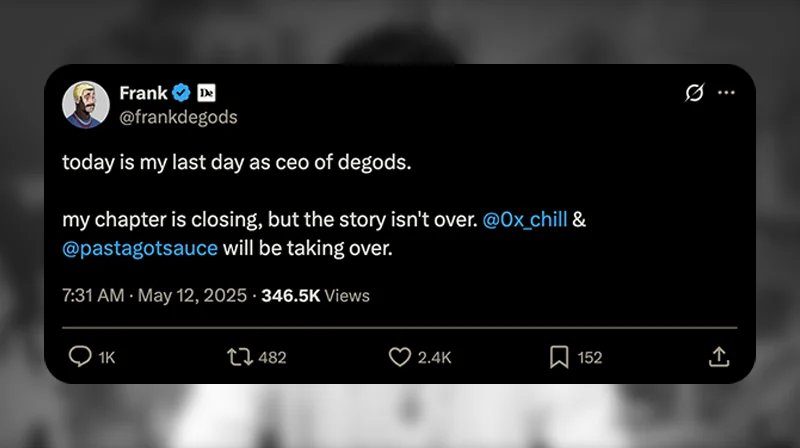Frank DeGods Steps Down as CEO - Announcement
